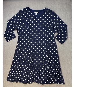Susan Graver Dress Liquid Knit Mini 3/4 Sleeve Polka Dot Navy White Size XL